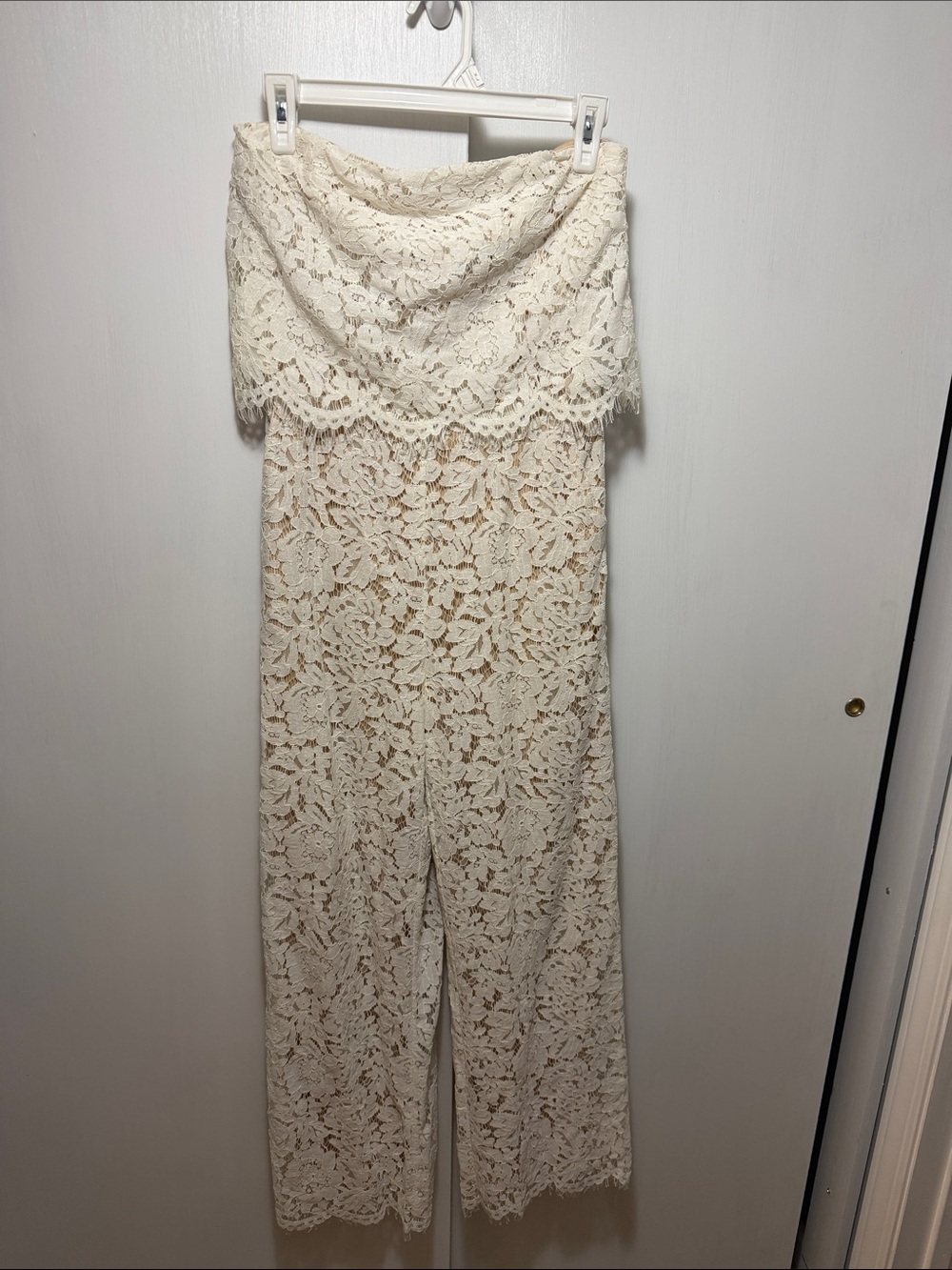 Sugarlips Cream Lace Strapless Wide-Leg Jumpsuit